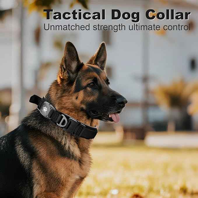 2026 Upgrade Dog Collar with IPX8 Waterproof AirTag Holder,Military Tactical Comfortable Control Handle and Ultra-Durable Metal Buckle/Night Reflective,GPS Collar for Medium to Large Dogs（Black/M）
