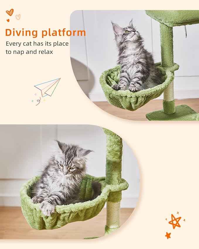 Taoqimiao Cat Tree,38.5-Inch Cat Tower for Indoor Cats,Suitable for Kittens with Luxurious cat condo with Adjustable Baskets and Luxurious Perch MS029SGR Green
