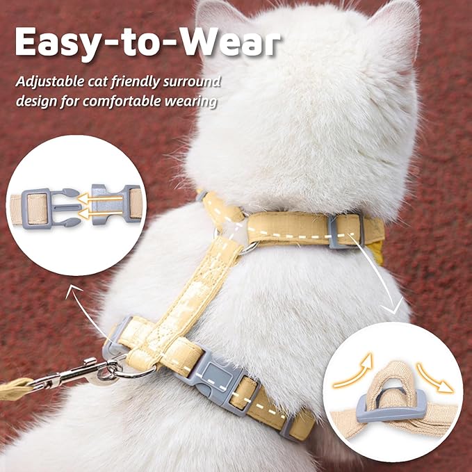 Escape-Proof Cat Harness and Leash Set - Adjustable and Comfortable - Ideal for Walking Cat Outdoors - Fits Small Dogs, Kittens, Medium, and Large Cats (Yellow, L)