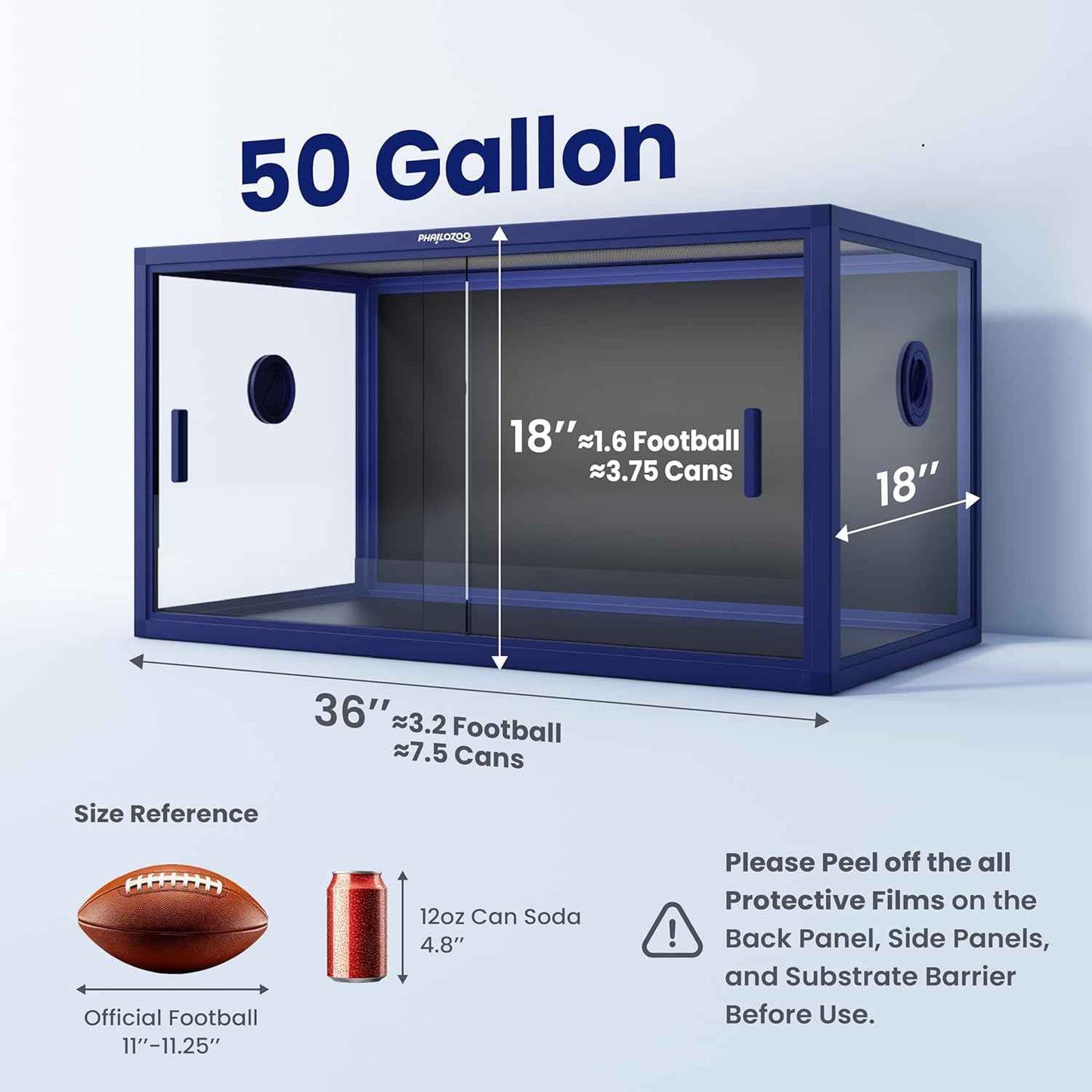 50 Gallon Bearded Dragon Tank, Reptile Enclosure for Easy Maintenance, Front Opening Reptile Tank with Top Screen Ventilation & Glass Sliding Door 36''x18''x18''