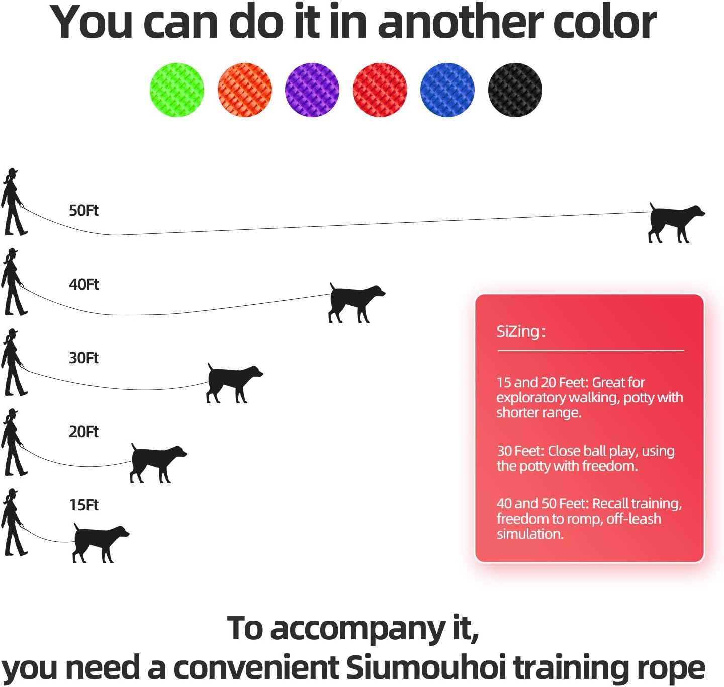 Dog/Puppy Obedience Recall Training Agility Lead - 15ft 20ft 30ft 40ft 50ft Training Leash - Great for Play, Camping, or Backyard - Black 30ft (30Feet, Black)