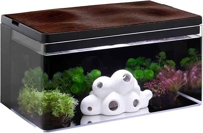 Harmony Aquarium Tank Deluxe by Clairnara – All-in-One 8 Gallon Freshwater Fish Tank with LED Light, Quiet Pump, Patented Filtration, and Special Wood Grain Toplid – iF Design Award Winner