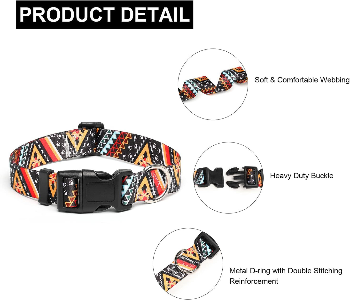 Mercano Adjustable Dog Collar - Special Design Patterns, Soft Nylon Comfortable Durable Pet Collar for Small Medium Large Dogs (S, Ethnic Gold)
