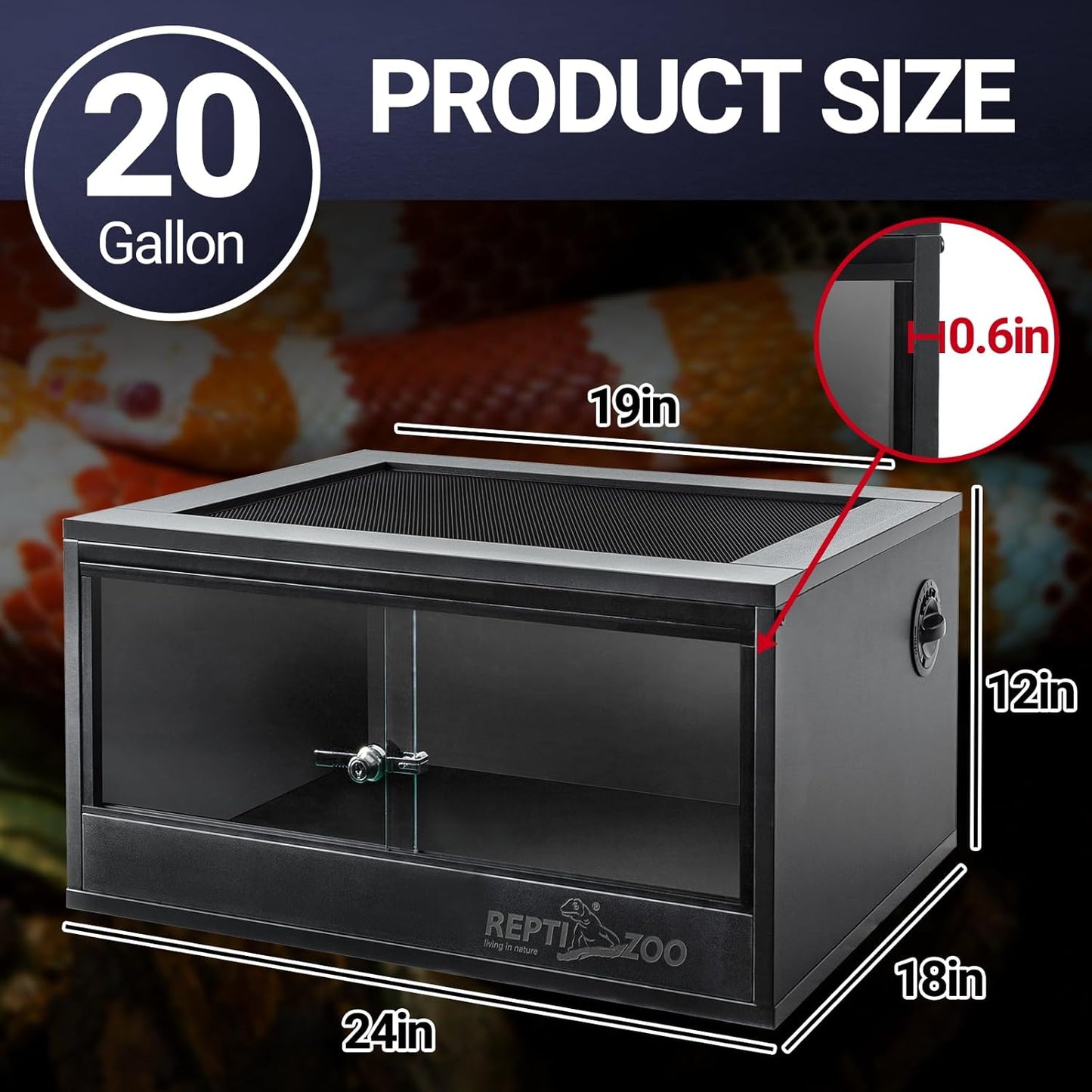 REPTI ZOO 20 Gallon PVC Reptile Terrarium, 24x18x12 inch Reptile Tank for Crested Gecko Leopard Gecko Snake Turtle Hermit Crab, Thermal Insulation Moisturizing - FurryFun