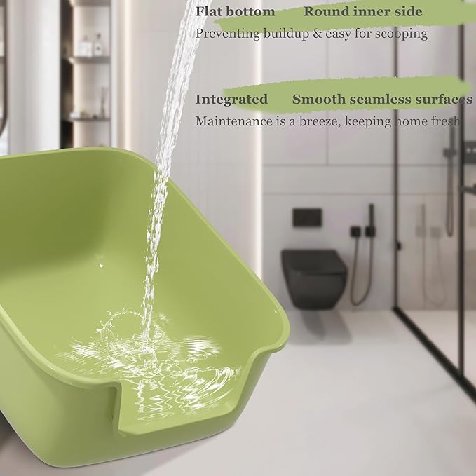 Vealind Large Cat Litter Box High Sided Entry Cat Litter Pan 50 x 40 x 22 CM, Anti-Splashing Deep Tall Cat Boxes for Indoor Cats Basics Kitty Litter Box (Green)