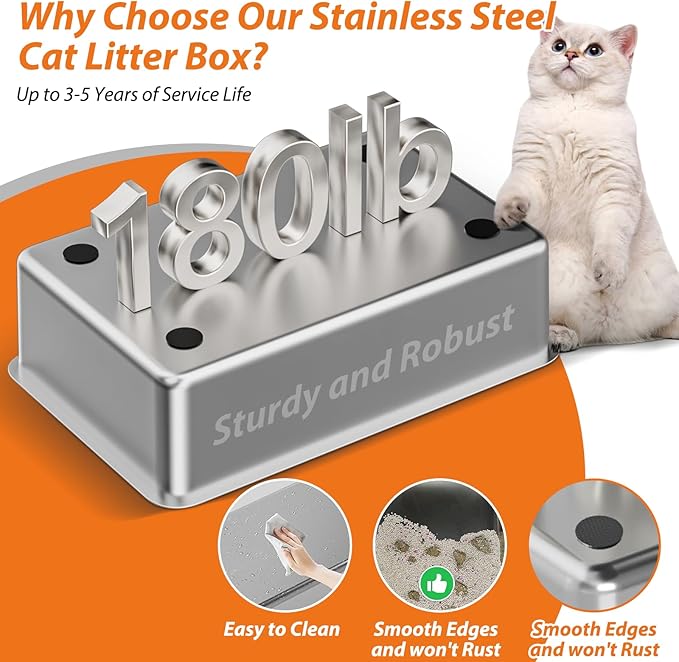 Stainless Steel Litter Box with Lid, 2 Pack XL Metal Cat Litter Box with Removable High Sided Enclosed, Foot Pedal & Scoop & Litter Mat for Big Cats, Anti-Urine Leakage, Non-Stick Bottom