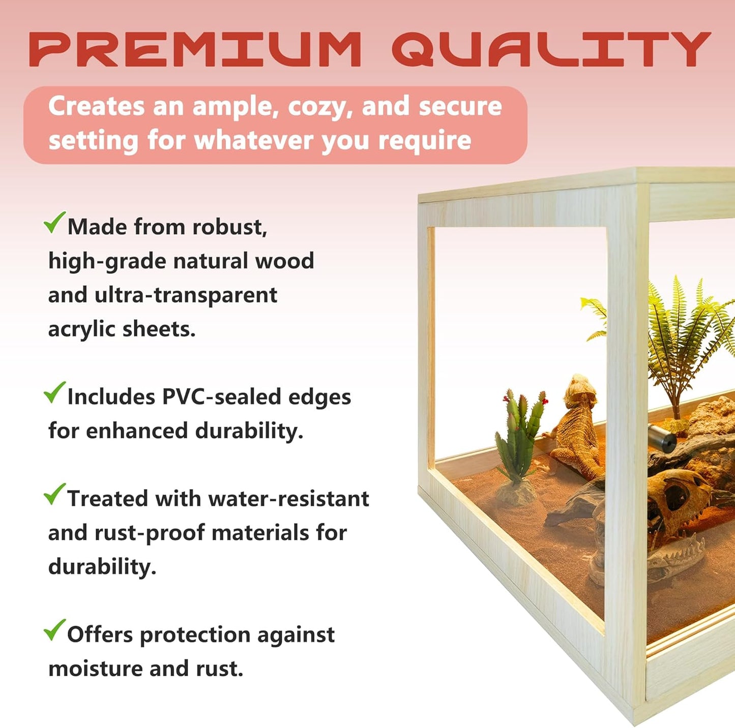 Bearded Dragon Tank with Legs Up to 77 Gallons, Tortoise Habitat with Metal Mesh Top, Reptile Enclosure Lockable Design, Snake Tank (Oak, 77 Gallon, 48" L x 20" W x 47.6" H) - FurryFun