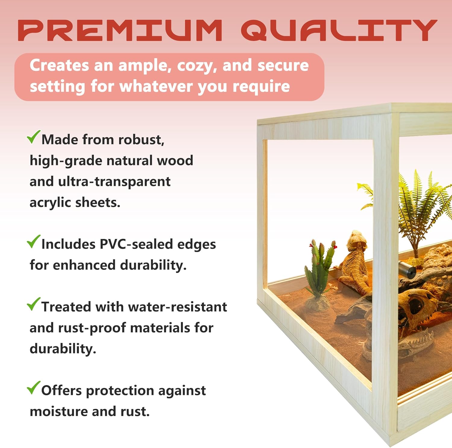 Bearded Dragon Tank with Legs Up to 77 Gallons, Tortoise Habitat with Metal Mesh Top, Reptile Enclosure Lockable Design, Snake Tank (Oak, 77 Gallon, 48" L x 20" W x 47.6" H) - FurryFun