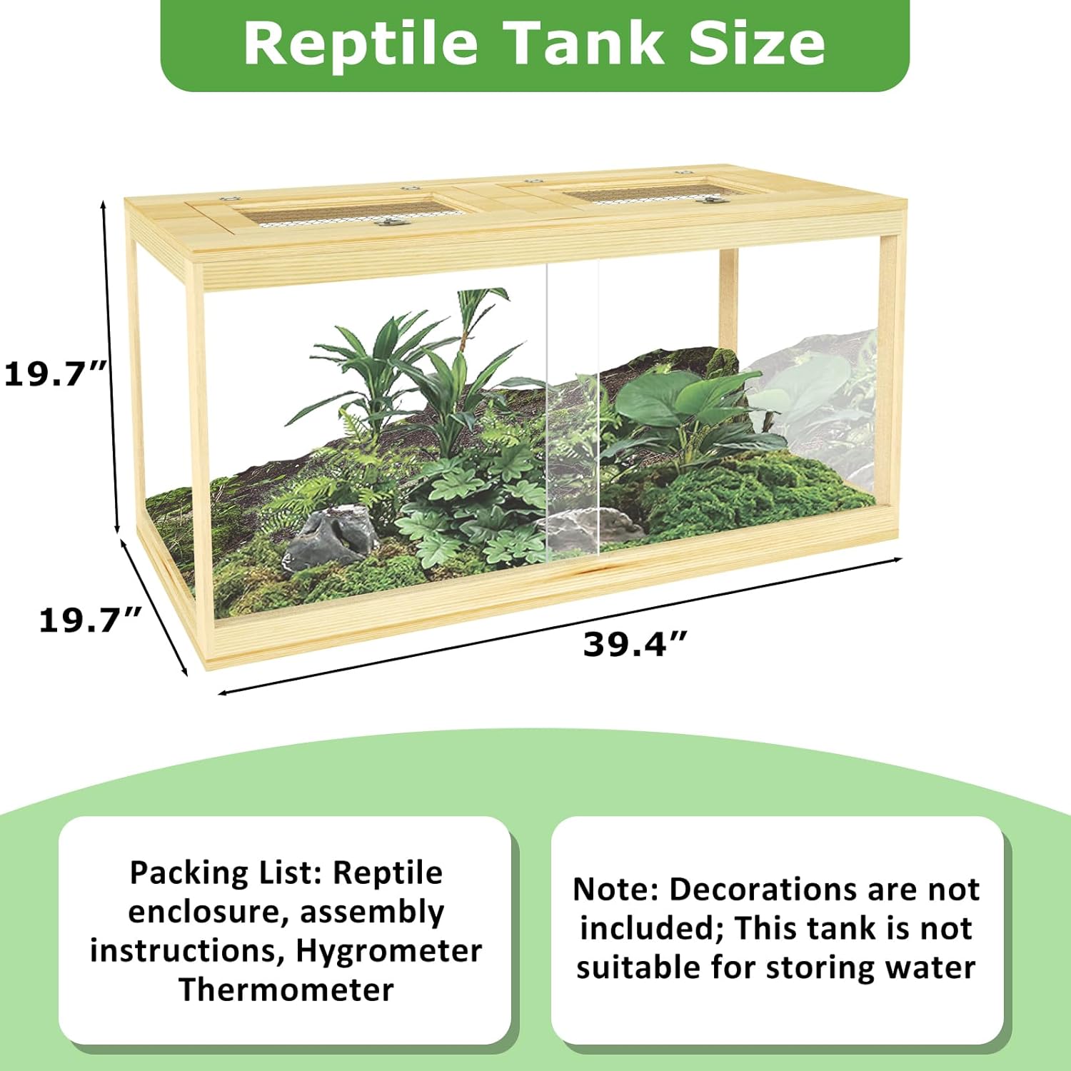 67 Gallon Reptile Tank - 40" Lockable Sliding Door Bearded Dragon & Snake Tank with Metal Mesh Roof, Front Opening Terrarium for Lizards, Leopard Gecko (Wood, 40" x 20" x 20") - FurryFun