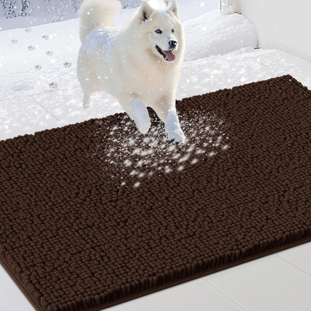 Dog Door Mats for Muddy Paws, Chenille Absorbent Dog Mats, Non Slip Heavy Mud Mat for Dogs, Soft Pet Mat for Entryway, Mud Paws, Inside Floor,48" x 38", Brown