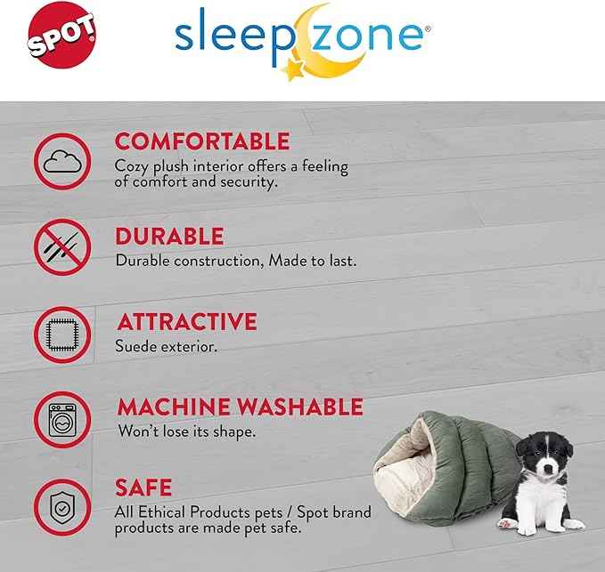 SPOT Sleep Zone Cuddle Cave - Cat Cave Bed for Indoor Cats and Mini Dogs, Durable, Comfortable, Washable for Kittens and Puppies Under 10 lbs and 12 inches Long, Sage Color