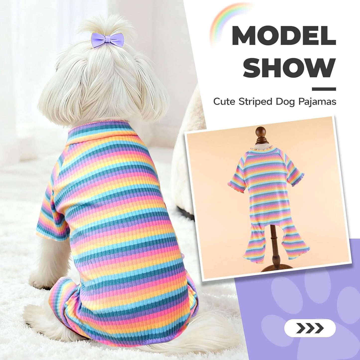 BAEJMJK Striped Dog Pajamas Stretchy Cute Four-Legged Boy Girl Dog Clothes with Sleeves Comfortable Dogs Jumpsuit Colorful Pet Puppy Outfits Apparel for Small Medium Dogs Cats(Pink,Pink,XX-Large)