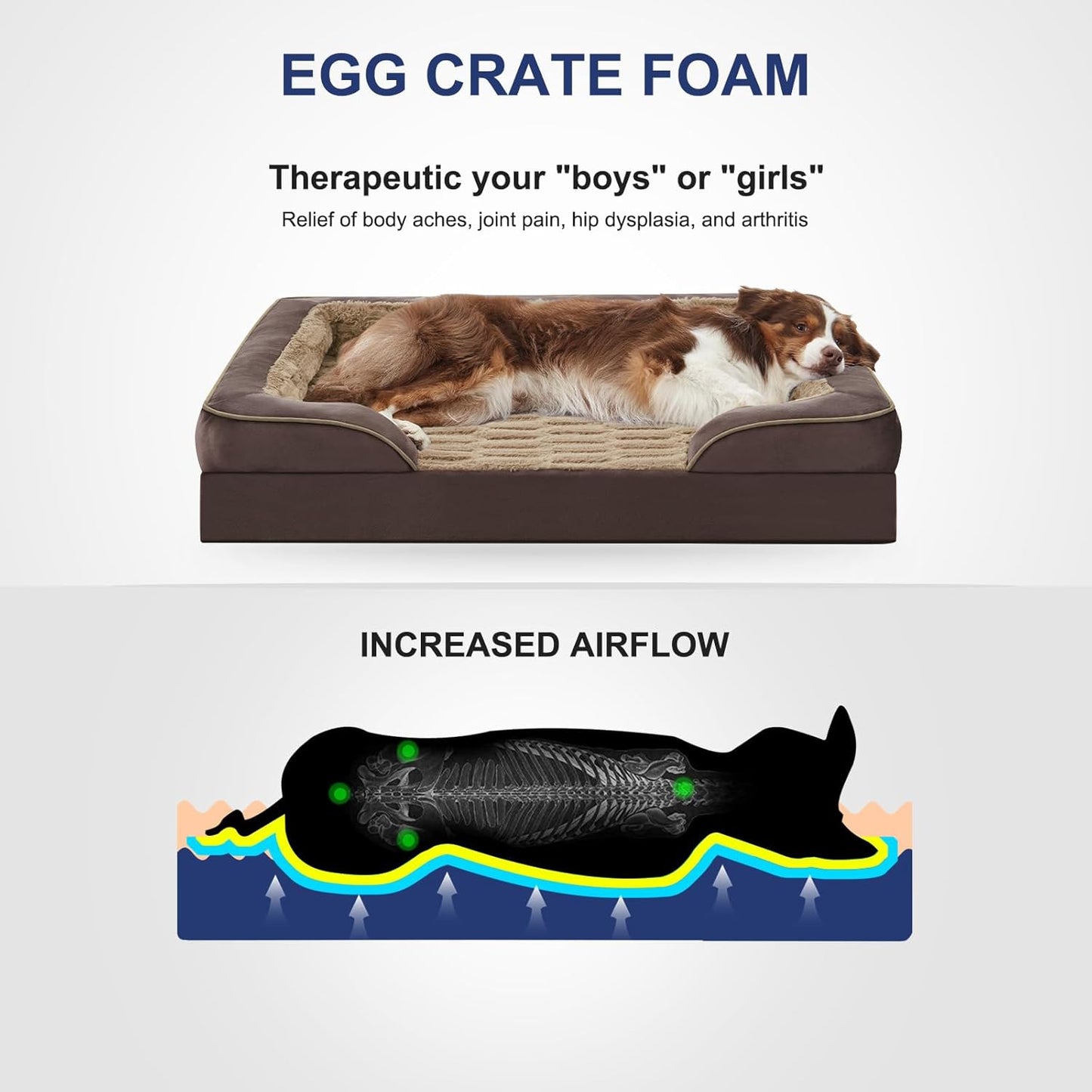 FURTIME Orthopedic Dog Bed for Medium Dogs - Washable Dog Sofa Beds Medium, Supportive Foam Pet Bed with Removable Washable Cover, Waterproof Lining and Nonskid Bottom, Khaki