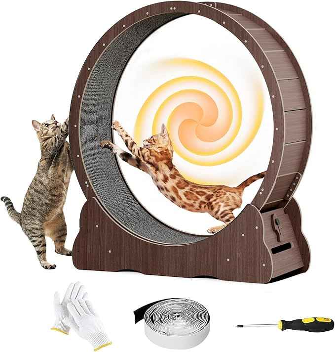 Homegroove Cat Running Wheel, 45" Large XL Cat Exercise Wheel Treadmill with Carpeted Runway for Kitty’s Longer Life (Brown)