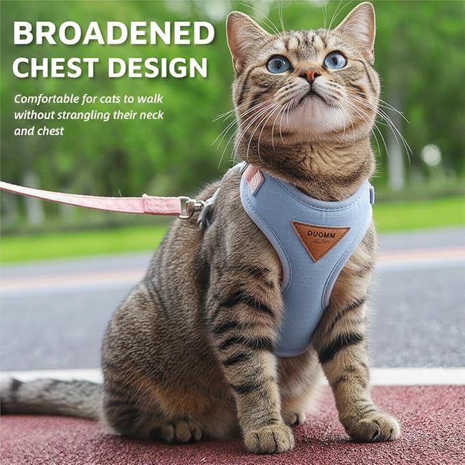 Escape-Proof Cat Harness and Leash Set - Adjustable and Comfortable - Ideal for Walking Cat Outdoors - Fits Small Dogs, Kittens, Medium, and Large Cats (Blue, M)