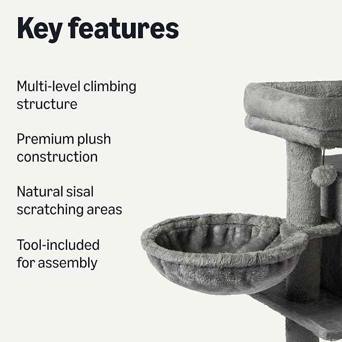 Amazon Basics Indoor Cat & Kittens Multi-Level Climbing Activity Tower with Scratching Posts, 2 Condos, FSC Certified, M - 31.1" (78.9cm) H, Grey