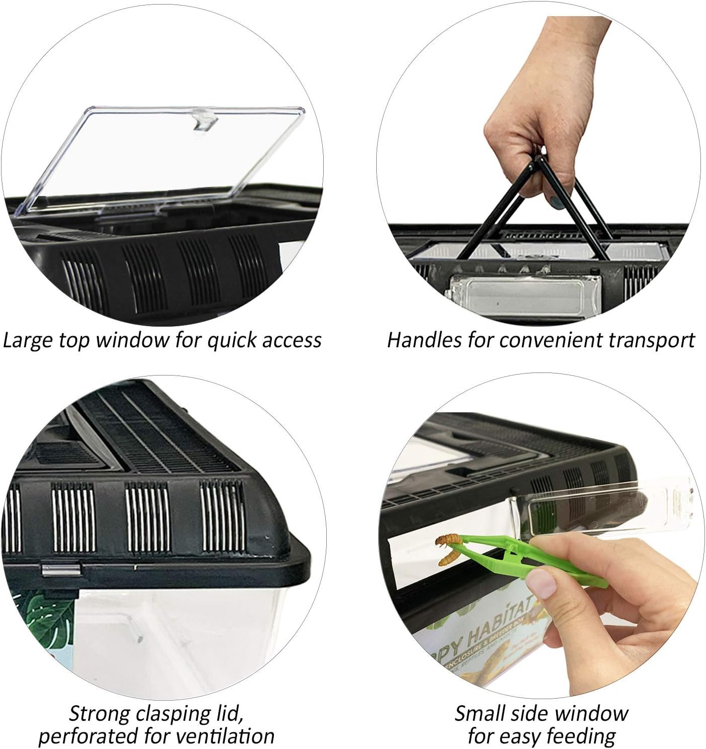 Happy Habitat (Standard) - Ventilated Enclosure & Breeder Box - for Live Feeder Insects, Reptiles, Amphibians & Other Small Pets - Durable Plastic Portable Terrarium - FurryFun