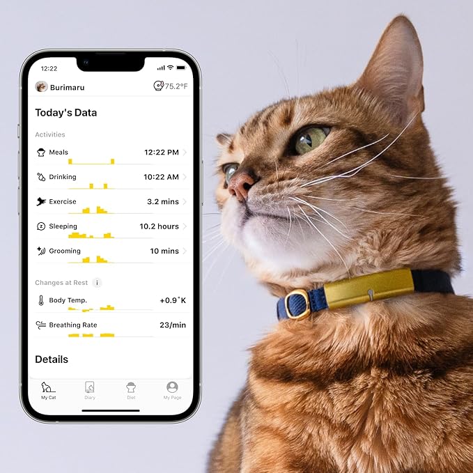 Health Tracker for Cats - Smart Cat Collar with Safety Breakaway Buckle for Indoor Cats, Wellness Alerts, Real-time Monitoring (Kimono (Sakura -Night-),M)