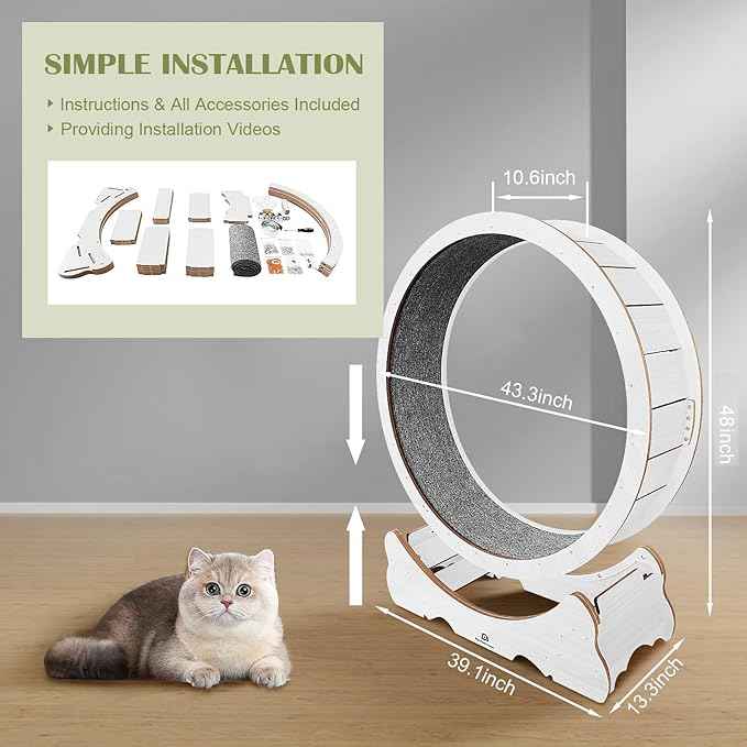 Cat Wheel, 48" XL Large Cats Exercise Running Wheel, Cat Treadmill for Indoor Cats