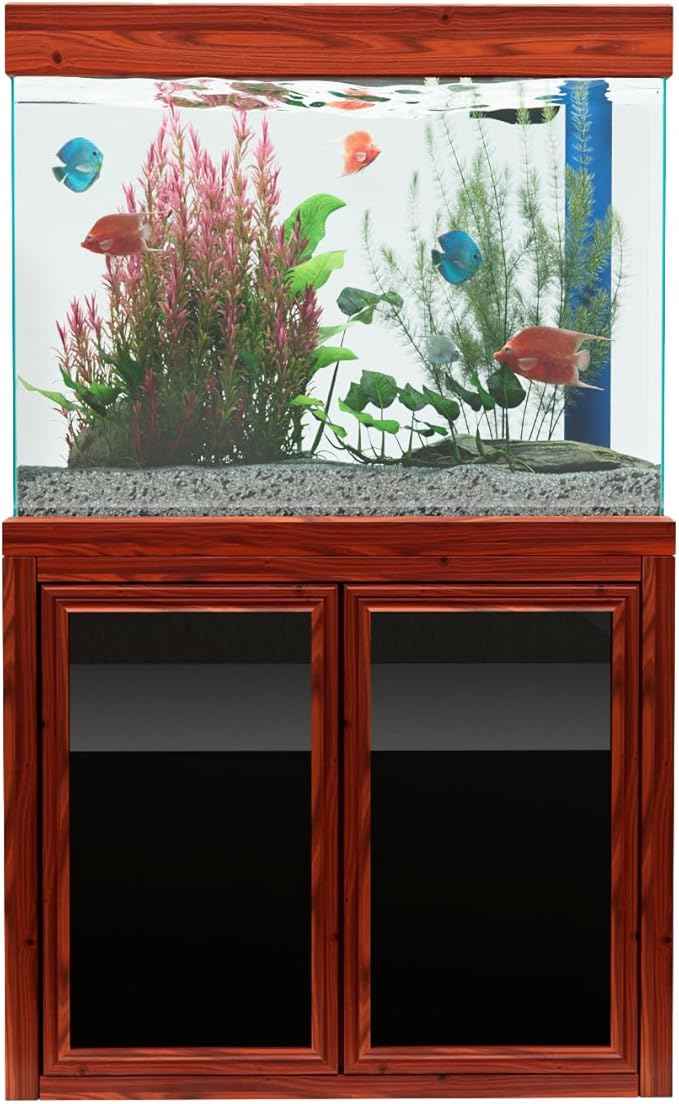 50 Gallon Glass Aquarium with Aluminum Cabinet - Including Sump for Filtration and Circulation, Plumbing, LED, Redwood