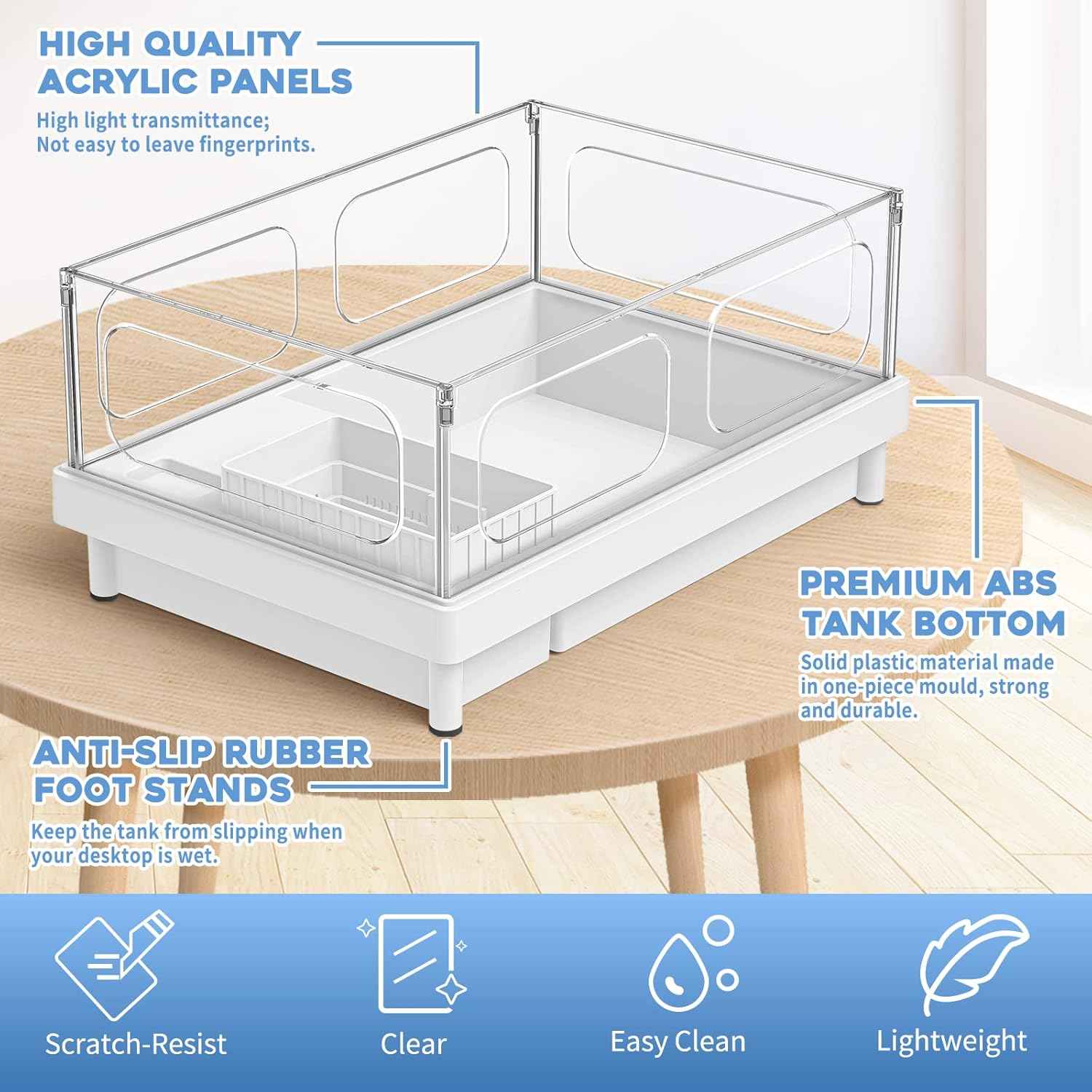 Small Turtle Tank with Filter, Turtle Aquarium, Acrylic Turtle Terrarium with Basking Platform, Bottom Drainage, Multi-Function Areas for Turtles, Crayfish, Small Reptiles.(Tank+Filter)