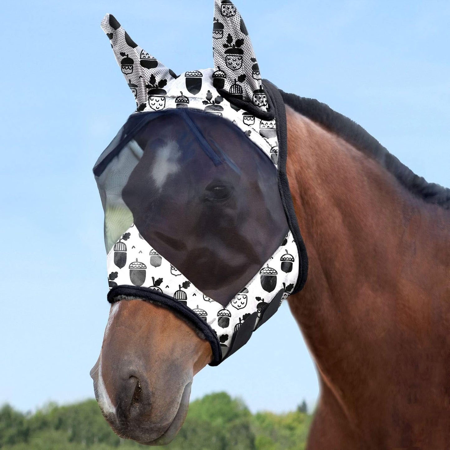 Harrison Howard LumiVista Horse Fly Mask Standard with Ears UV Protection for Horse Pine Cones XL Extra Full