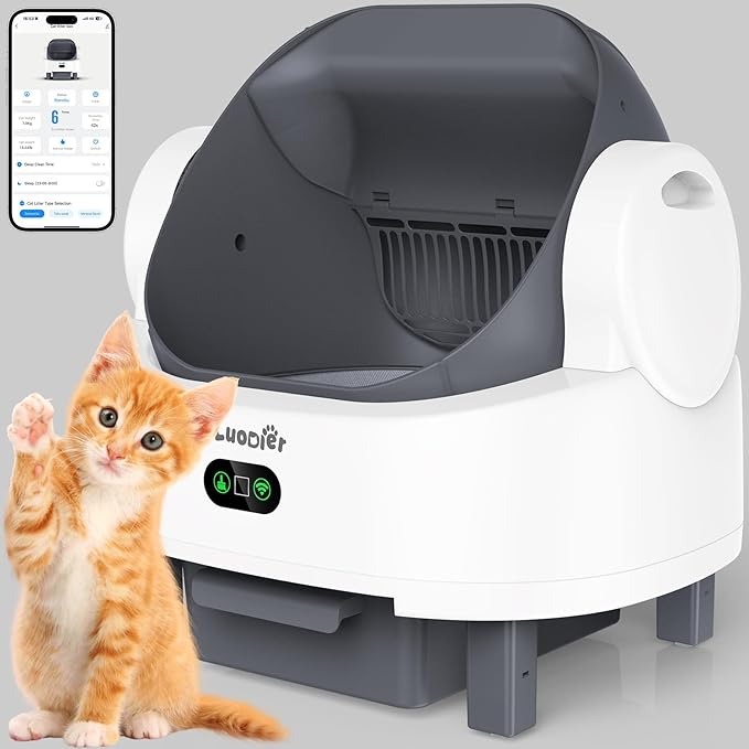 Self Cleaning Cat Litter Box, Open-Top Large Automatic Litter Box for Multiple Cats with Safety Sensors, Includes Liner Bags and Litter Mat White