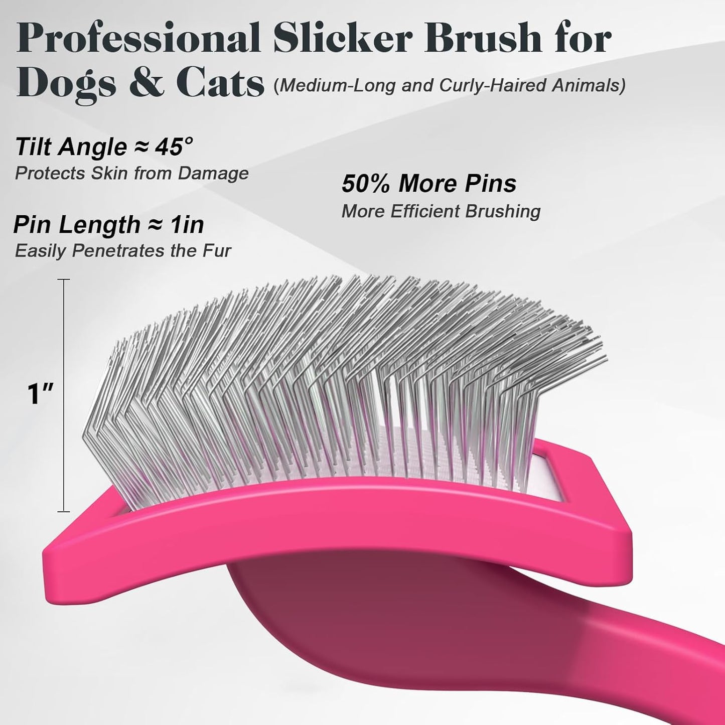 2PCS Slicker Brush for Dogs & Pet Comb,Professional Dog Grooming Brush (Goldendoodles,Poodles,Labradoodles) with Extra Long Pins to Effectively Remove Tangles, Knots and Mats (Pink)