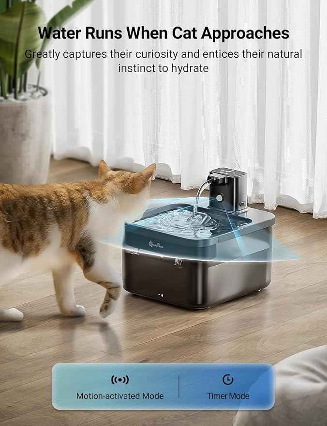 DownyPaws Battery Operated Cat Water Fountain, 84oz/2.5L Fursink Wireless Cat Waterer Fountain with Motion Sensor, BPA-Free, Black with 6 Filters