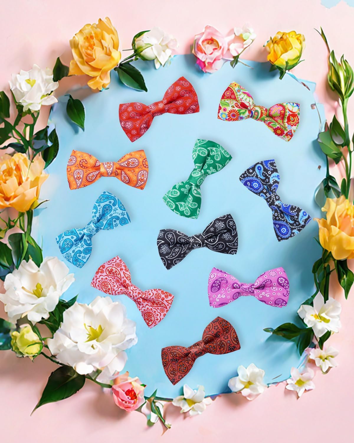 PET SHOW 10 Pack Paisley Big Dog Bow Ties for Large Medium Dogs Sliding Collar Attachments Floral Bowties Classy Bowknots Party Holiday Pet Grooming Accessories(Large)