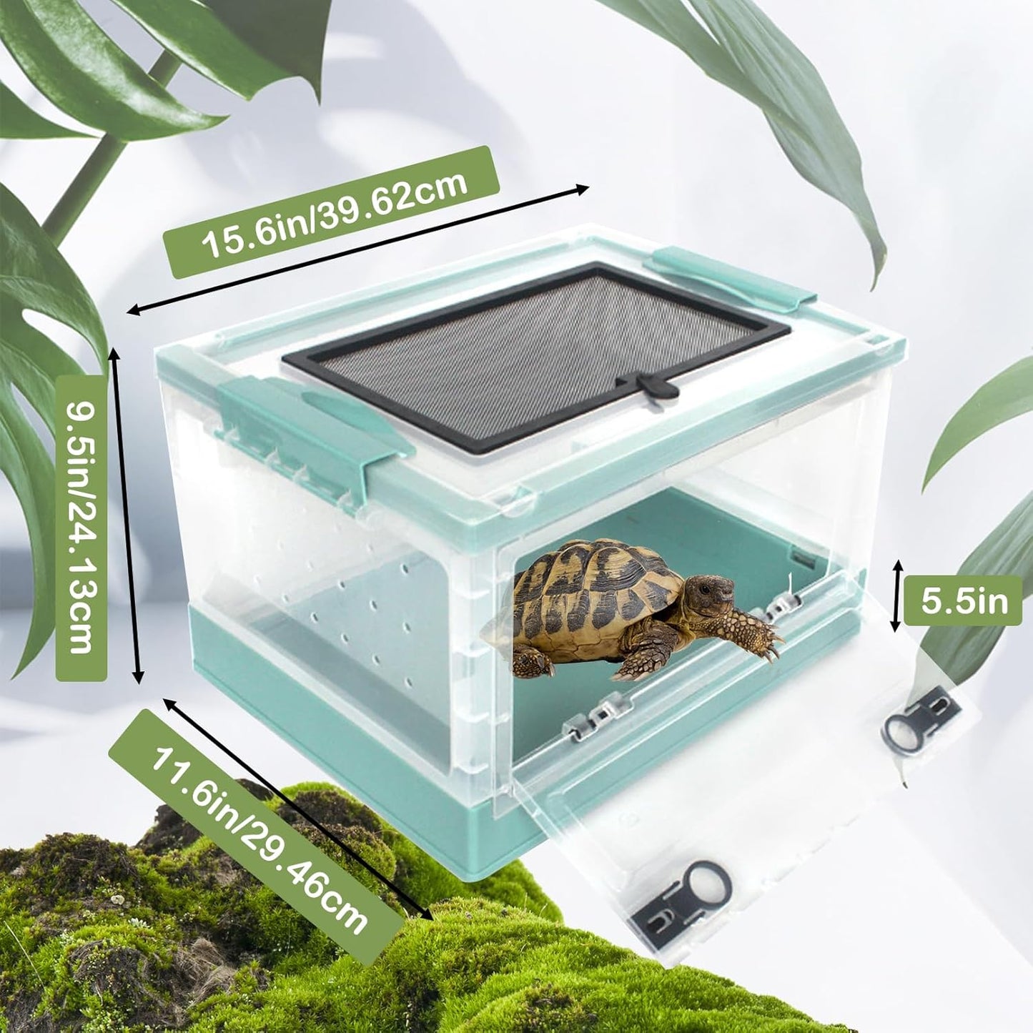 PINVNBY Plastic Reptile Feeding Box with Wheels,Reptiles Breeding Enclosure Cages Transparent Amphibians Habitat Terrarium Tank Portable Transport Container for Lizard,Bearded Dragon(Blue) - FurryFun