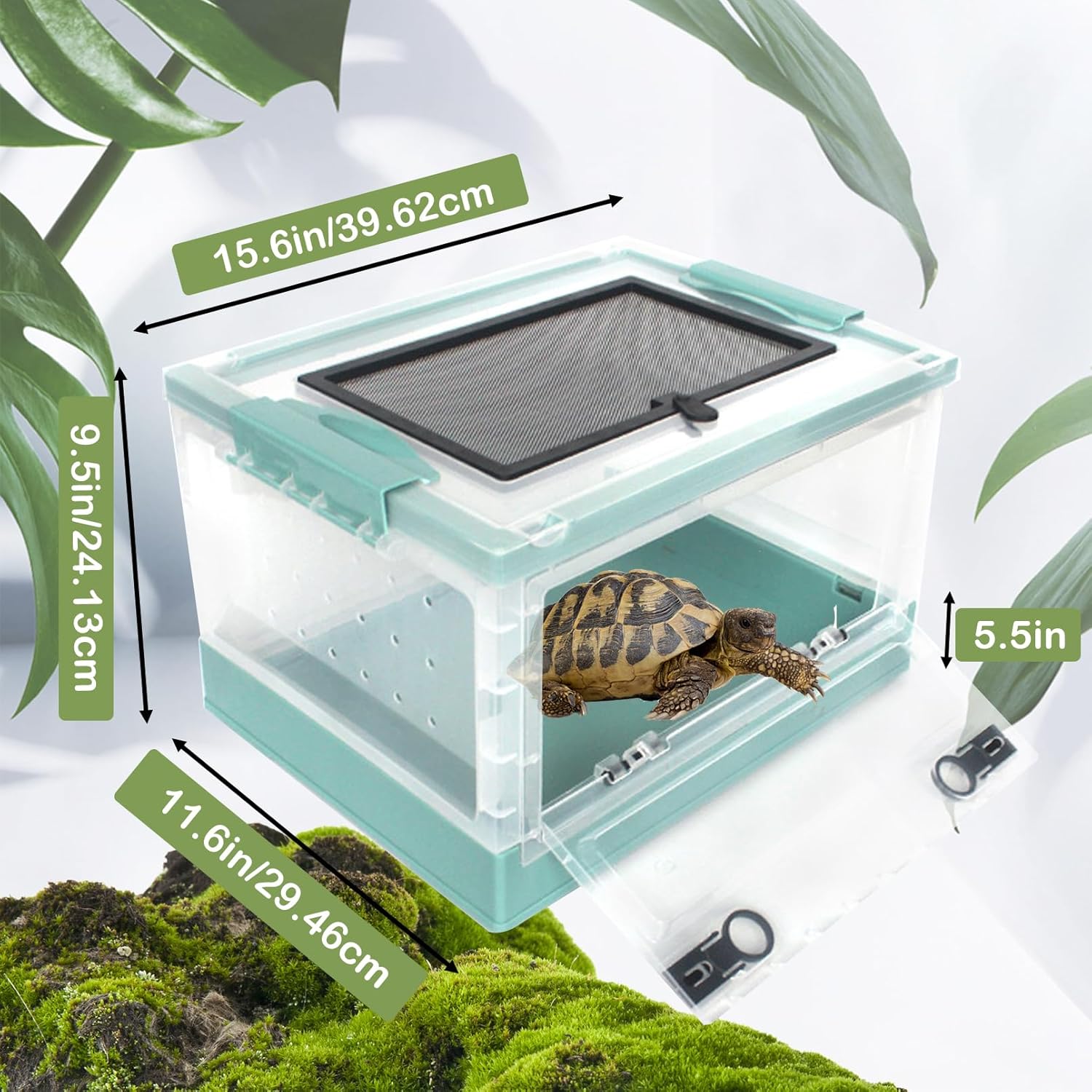PINVNBY Plastic Reptile Feeding Box with Wheels,Reptiles Breeding Enclosure Cages Transparent Amphibians Habitat Terrarium Tank Portable Transport Container for Lizard,Bearded Dragon(Blue) - FurryFun
