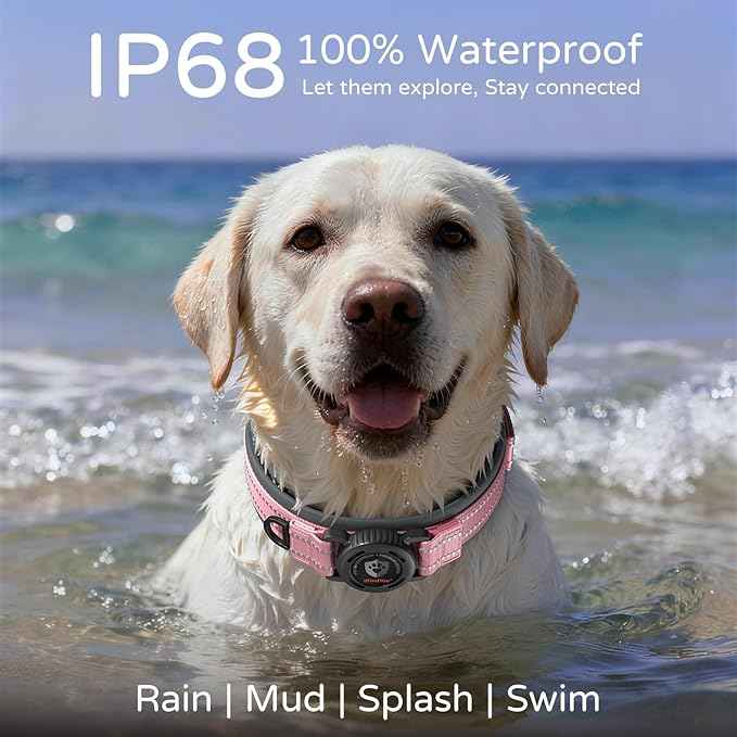 Upgraded AirTag Dog Collar with Holder, Waterproof Reflective Air Tag Dog Collar with Widened Comfortable Padding & Ultra-Durable Metal Buckle, Adjustable for Large Dogs (L, Pink)