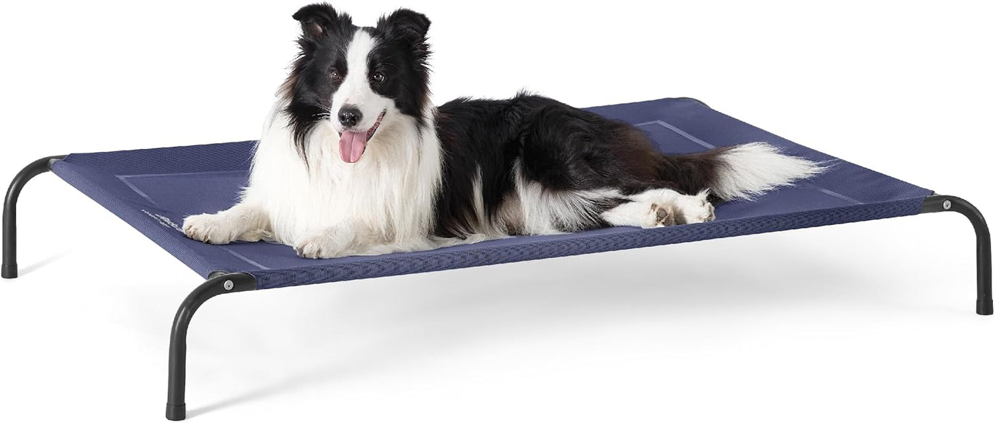 Bedsure Outdoor Elevated Dog Bed Large Sized Dog, Portable Indoor & Outdoor Cooling Raised Cot Pet Hammock Bed with Skid-Resistant Feet, Frame with Breathable Mesh, Deep Sea Blue, 49 inches