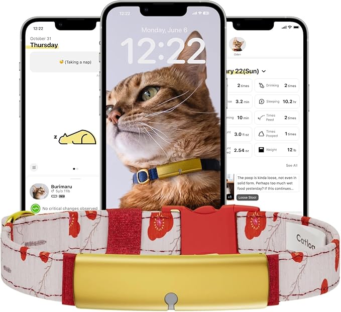 Health Tracker for Cats - Smart Cat Collar with Safety Breakaway Buckle for Indoor Cats, Wellness Alerts, Real-time Monitoring (Kimono (Ume),XS)