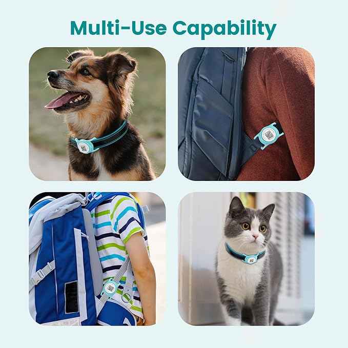 Smart Pet Tracker for Collar - Dog Trackers Location for Pet with Holder, No Monthly Fee, Real-Time Tracking, iOS Only, Emergency Contact, Long-Lasting, Anti-Lost Tracker for Cats, Bag Straps