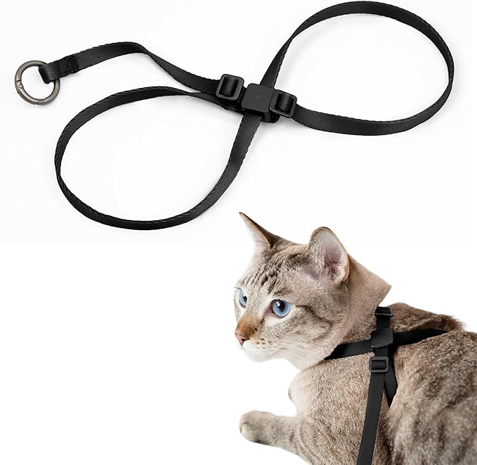 Cat Harness Escape-Proof Anti-Choking Adjustable Nylon Harness Lightweight with Anodized Aluminum Buckle, Ideal for Cats Outdoor Walking Training, IDA Award (Midnight Black, S (13.8"))