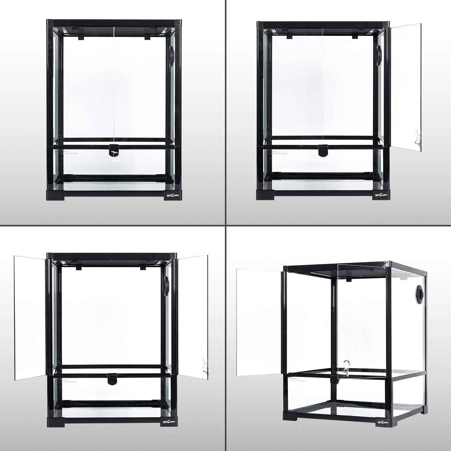 REPTI ZOO Reptile Glass Terrarium, 18" x 18" x 24" Knock-Down Reptile Habitat Tank with Double Hinge Door & Top Screen Ventilation and Side Mesh Ventilation, 30 Gallon Large Reptile Terrarium