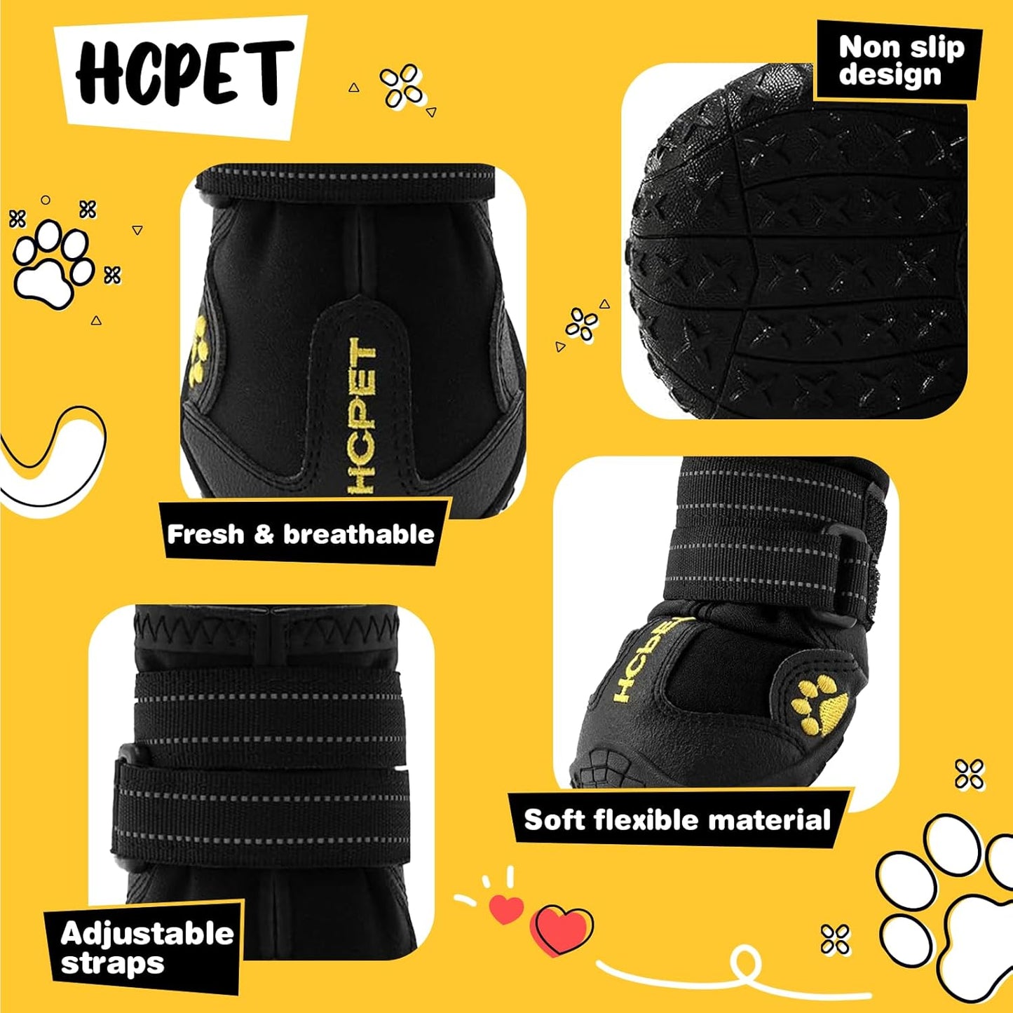 Hcpet Dog Shoes, Dog Boots for Small Dogs, Waterproof Medium Dog Booties Paw Protector for Summer Hot Pavement, Winter Snowy Day, Outdoor Walking, Indoor Hardfloors Anti Slip Sole Black Size 3