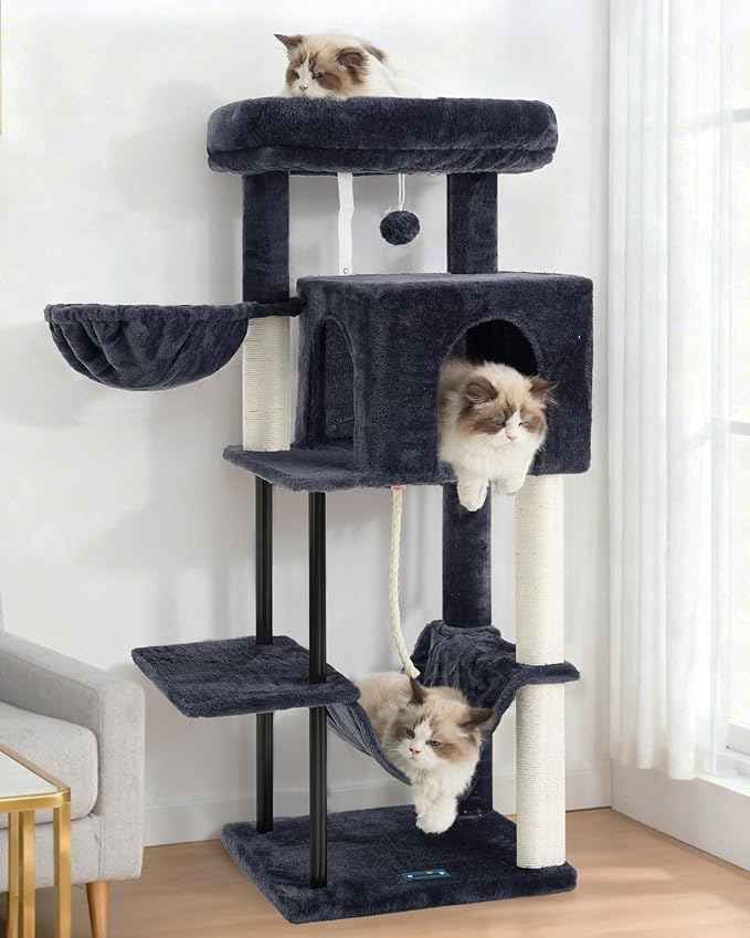 Cat Tree, Cat Tower for Indoor Cats, 43.3 inch Cat Tree Tower with Sturdy Steel Tube, Hammock, Cat Condo for Small Cats and Kittens, Scratching Post, Smoky Gray GCT004SG