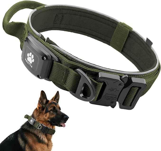 2026 Upgrade Dog Collar with IPX8 Waterproof AirTag Holder,Military Tactical Handle and Ultra-Durable Metal Buckle/Night Reflective,GPS Collar for Medium to Large Dogs (ArmyGreen/XL)