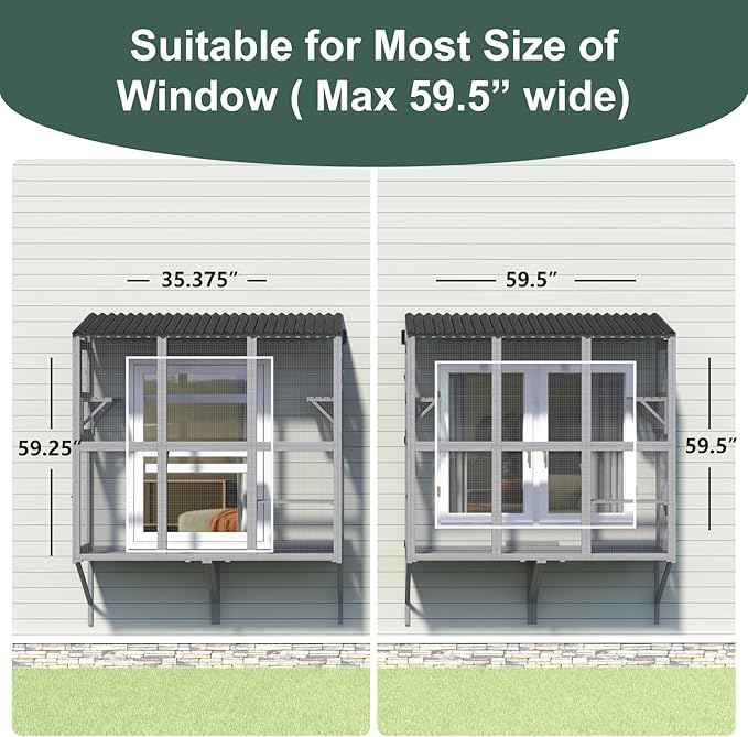 Cat Catio, Expandable Window Box Enclosure for Multiple Indoor Cats, Comfortable Wooden Small Pet Perch House, All-Weather Use, for Safely Enjoying Outdoor Sights, Playing, Sunbathing, Napping