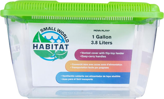 Penn-Plax Small World Habitat – Portable Clear and Transparent Plastic Tank – Excellent for Small Critters and Creatures – Easy to Clean & Handle – 1 Gallon, 10"L x 5.43"W x 6.26"H - FurryFun