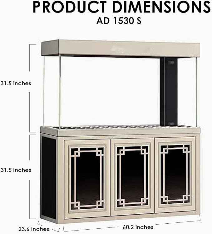 165 Gallon Glass Aquarium with Aluminum Cabinet - Including Sump for Filtration and Circulation, Plumbing, LED, Silver