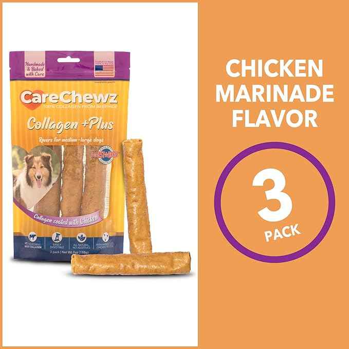 Pet Factory CareChewz Collagen +Plus 9" Rovers Dog Chew Treats - Chicken Flavor, 3 Count/1 Pack