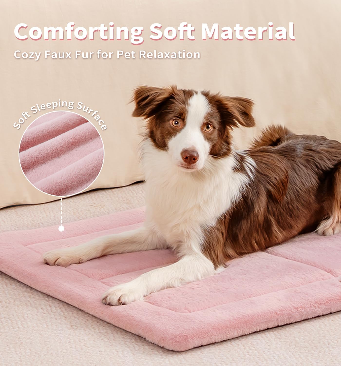MADE 4 PETS Dog Crate Pad Bed for Large Dogs, Washable & Reversible, Anti-Slip Kennel Mat for Cozy Sleeping, Soft Fluffy Dog Bed for Indoor & Outdoor Use, 44"x32", Pink