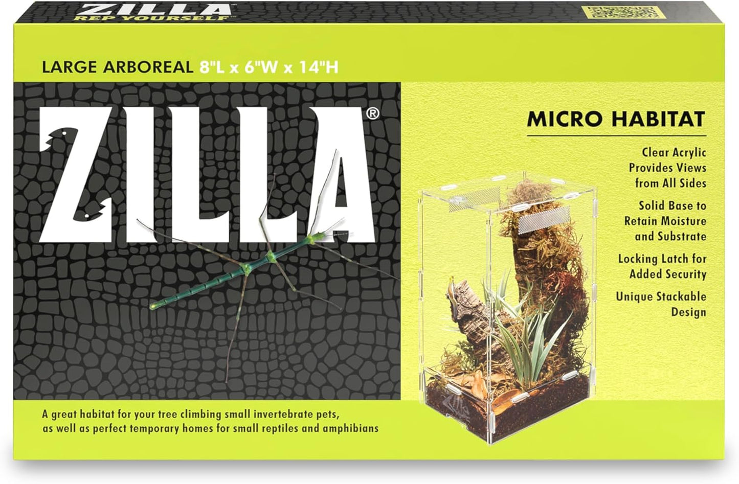 Zilla Micro Habitat Terrarium, Arboreal, with Locking Latch, for Isopods, Spiders, Insects, Large - FurryFun
