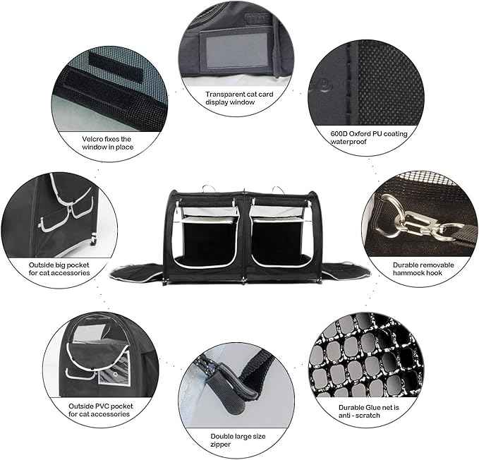 Mispace Portable 2 Pet Carriers for Cats Collapsible Cat Condo for Car Travel Pet Kennel Show Cages with Portable Carry Bag Hammocks Mats and Litter Box