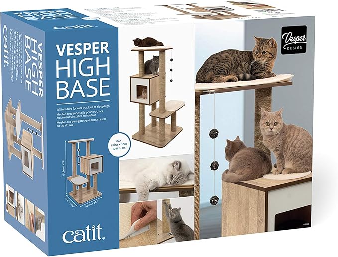 Vesper Cat Tree, High Base, Oak, 52063, 56 x 56 x 81.5 cm (22 x 22 x 32 in)