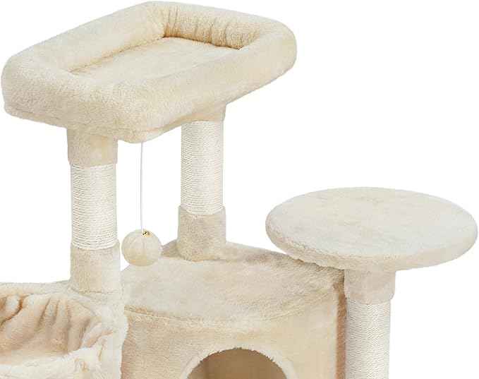 Topeakmart 42in Cat Tree Tower for Indoor Cats, Cat Condo with Perch & Hammock, Activity Center, Multi-Level Cat Furniture with Scratching Posts, Cat House, Beige